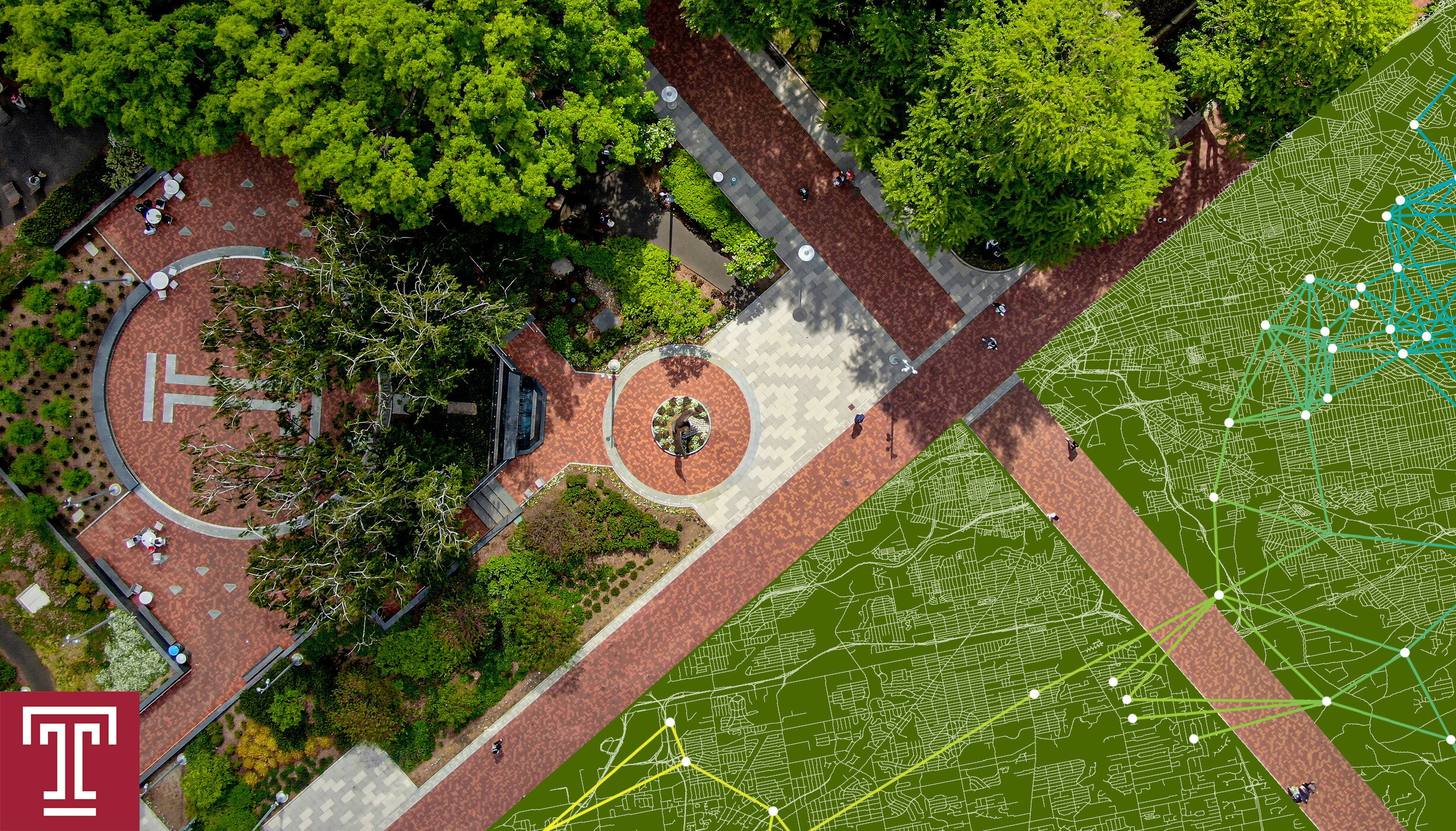 An overhead photo of the Temple University campus.